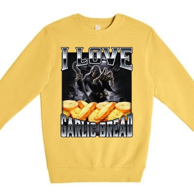 Funny Cringe Skeleton Meme I Love Garlic Bread Premium Crewneck Sweatshirt