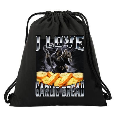 Funny Cringe Skeleton Meme I Love Garlic Bread Drawstring Bag
