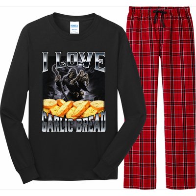 Funny Cringe Skeleton Meme I Love Garlic Bread Long Sleeve Pajama Set