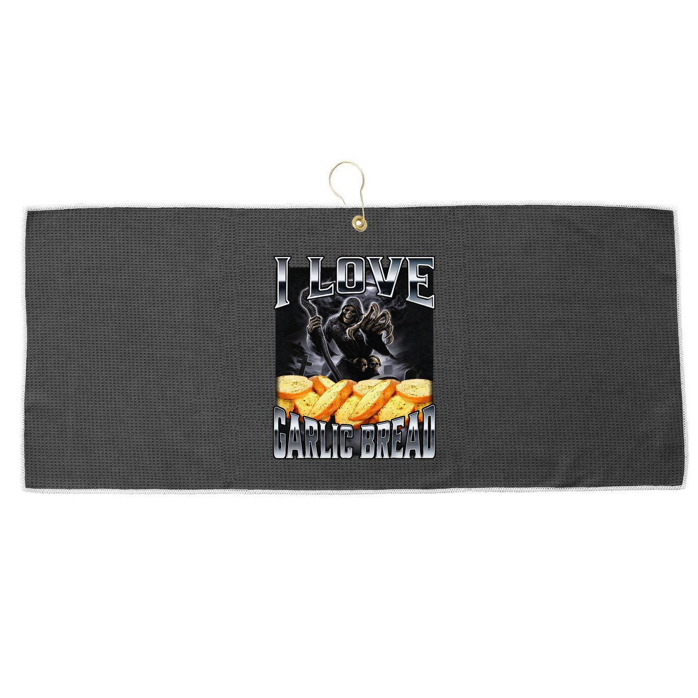 Funny Cringe Skeleton Meme I Love Garlic Bread Large Microfiber Waffle Golf Towel