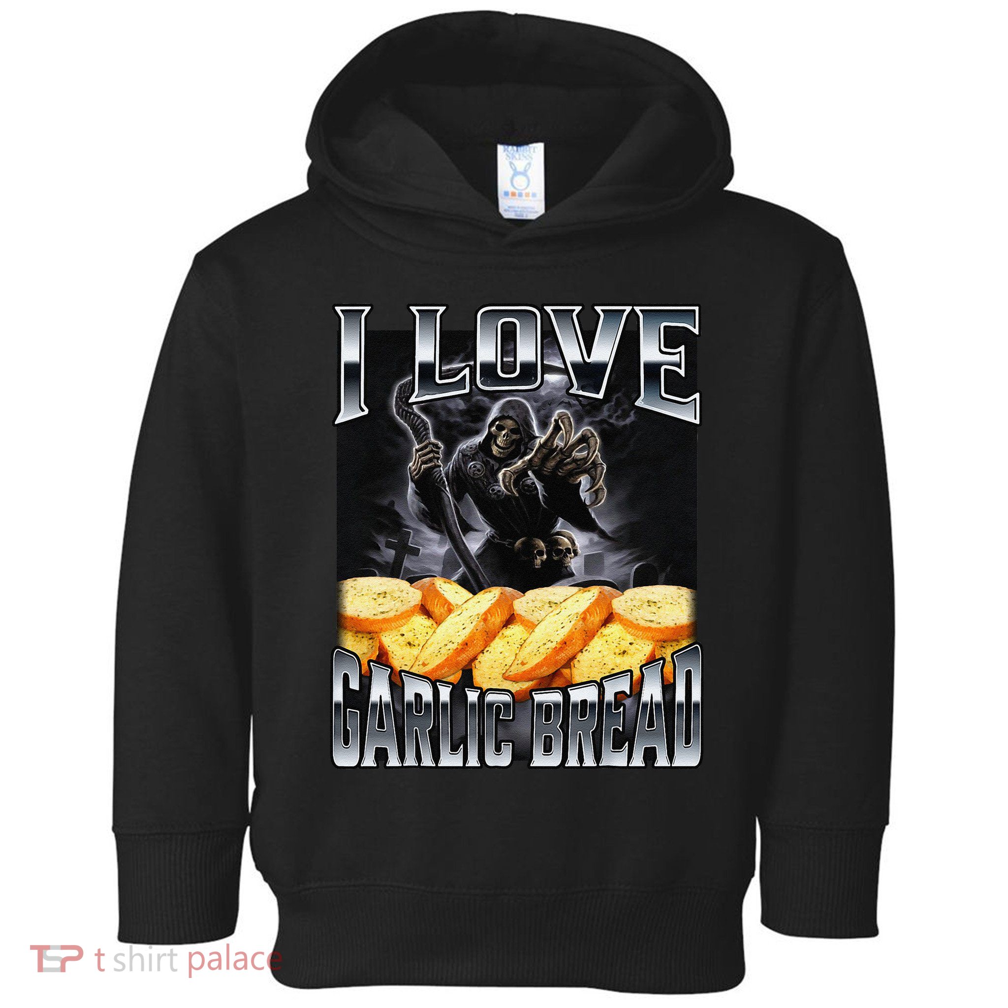 Funny Cringe Skeleton Meme I Love Garlic Bread Toddler Hoodie
