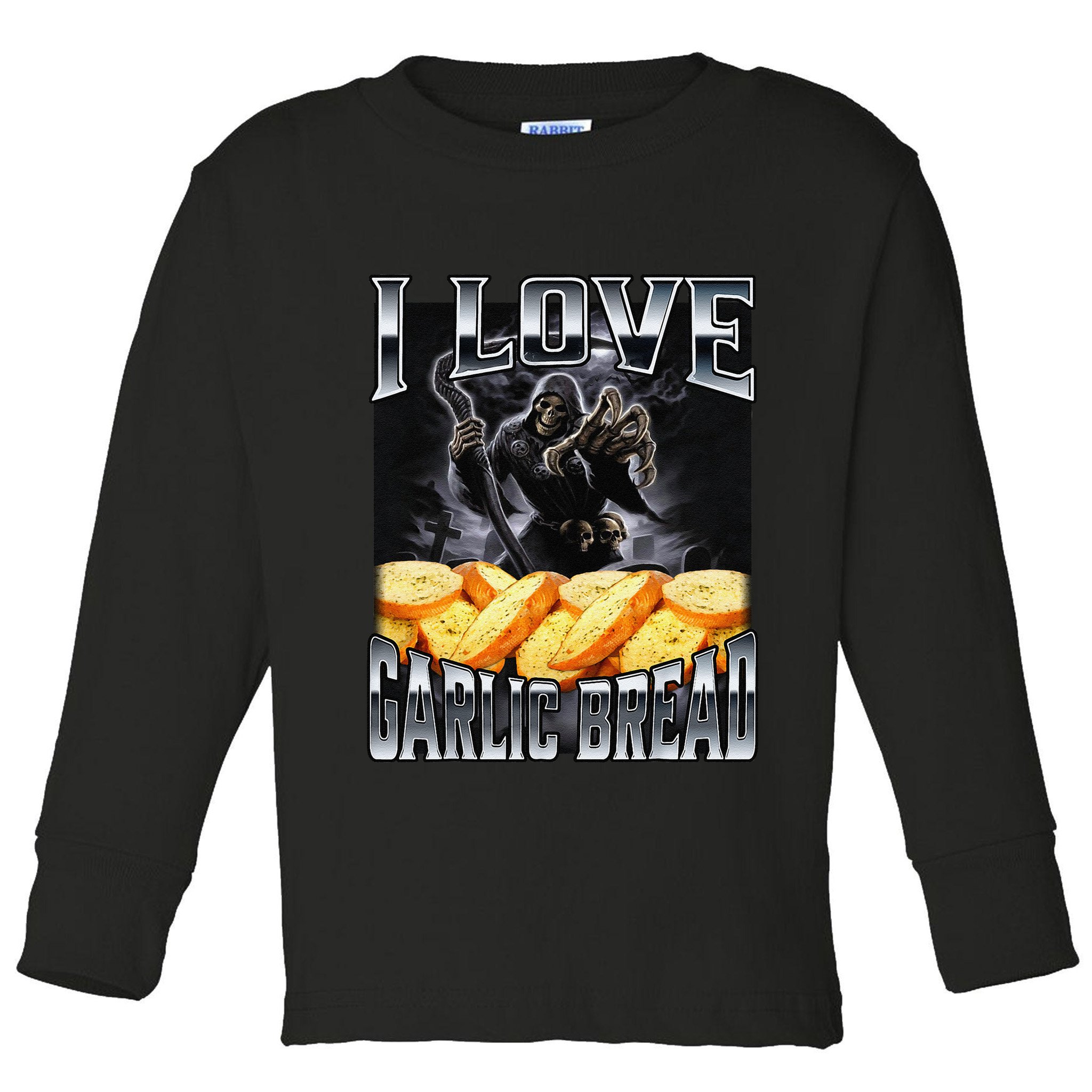 Funny Cringe Skeleton Meme I Love Garlic Bread Toddler Long Sleeve Shirt