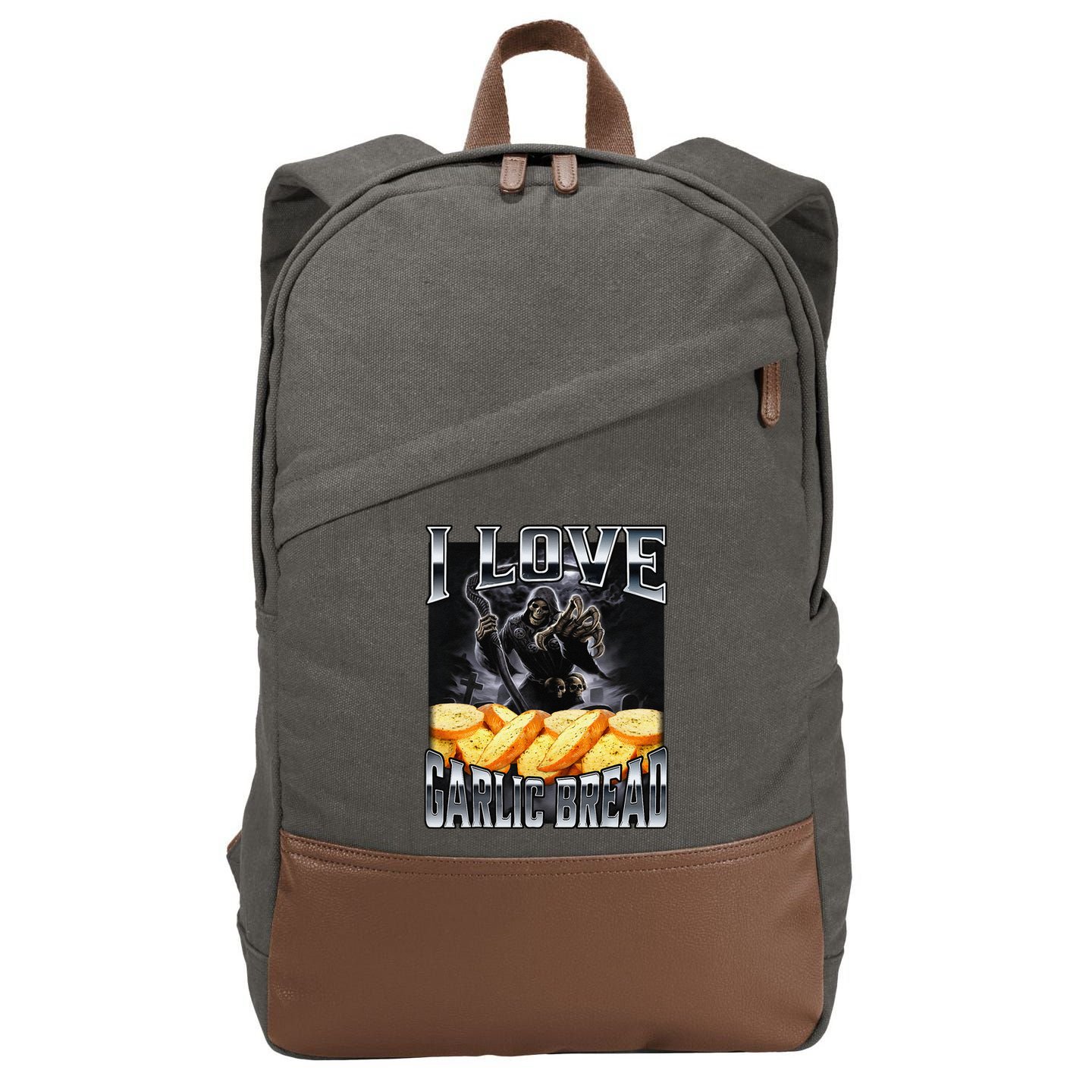 Funny Cringe Skeleton Meme I Love Garlic Bread Cotton Canvas Backpack