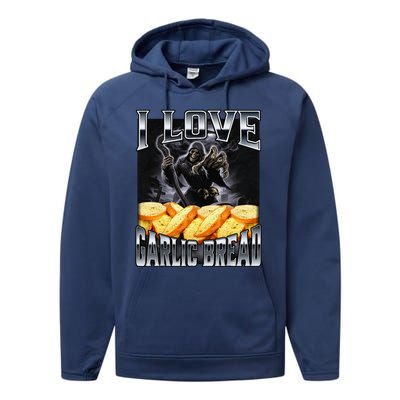 Funny Cringe Skeleton Meme I Love Garlic Bread Performance Fleece Hoodie