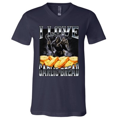 Funny Cringe Skeleton Meme I Love Garlic Bread V-Neck T-Shirt