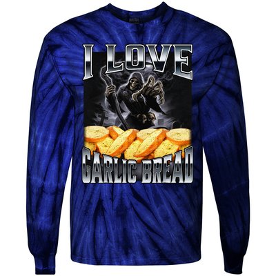 Funny Cringe Skeleton Meme I Love Garlic Bread Tie-Dye Long Sleeve Shirt