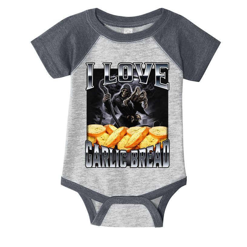 Funny Cringe Skeleton Meme I Love Garlic Bread Infant Baby Jersey Bodysuit