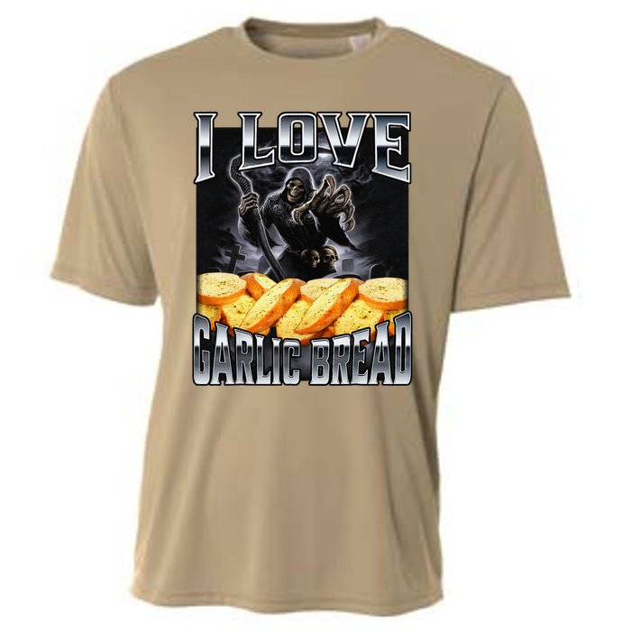 Funny Cringe Skeleton Meme I Love Garlic Bread Cooling Performance Crew T-Shirt