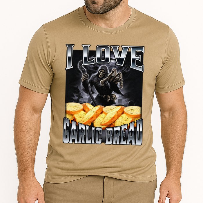 Funny Cringe Skeleton Meme I Love Garlic Bread Cooling Performance Crew T-Shirt