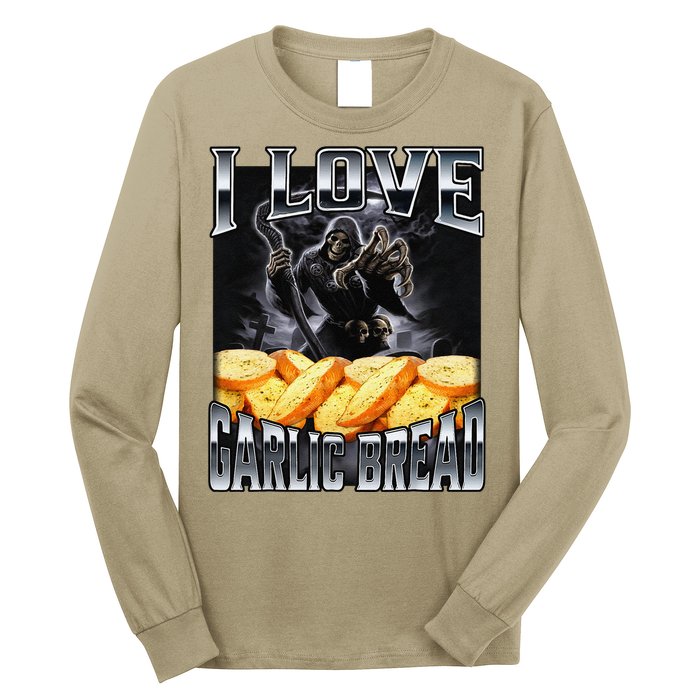 Funny Cringe Skeleton Meme I Love Garlic Bread Long Sleeve Shirt