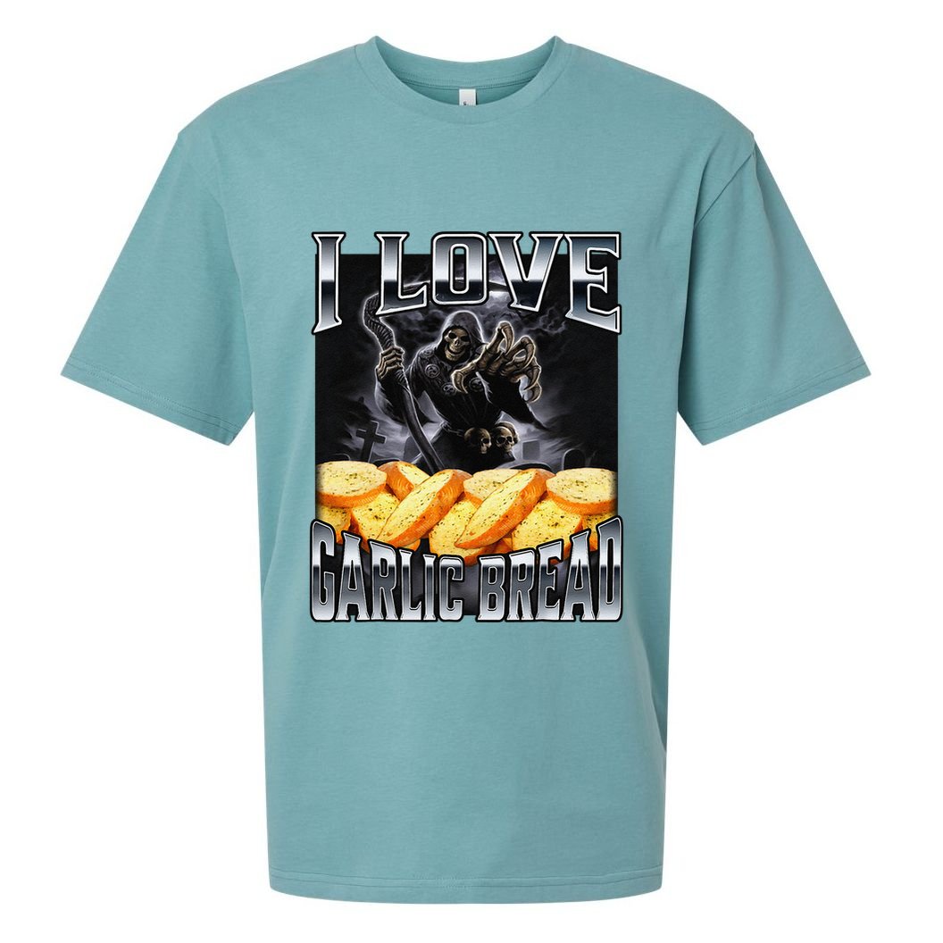 Funny Cringe Skeleton Meme I Love Garlic Bread Sueded Cloud Jersey T-Shirt