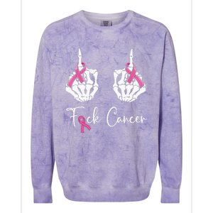 Fuck Cancer Skeleton Middle Finger Breast Cancer Awareness Colorblast Crewneck Sweatshirt