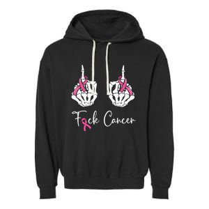 Fuck Cancer Skeleton Middle Finger Breast Cancer Awareness Garment-Dyed Fleece Hoodie