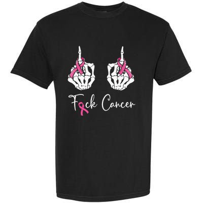 Fuck Cancer Skeleton Middle Finger Breast Cancer Awareness Garment-Dyed Heavyweight T-Shirt