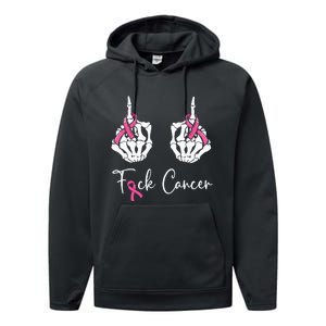 Fuck Cancer Skeleton Middle Finger Breast Cancer Awareness Performance Fleece Hoodie