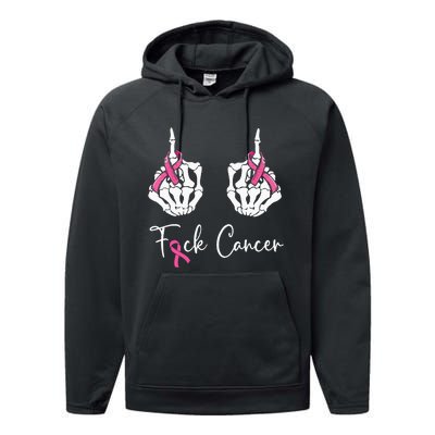 Fuck Cancer Skeleton Middle Finger Breast Cancer Awareness Performance Fleece Hoodie