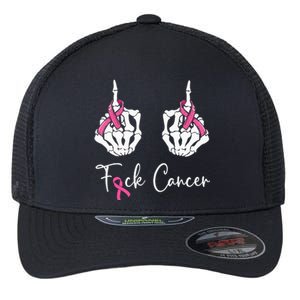 Fuck Cancer Skeleton Middle Finger Breast Cancer Awareness Flexfit Unipanel Trucker Cap