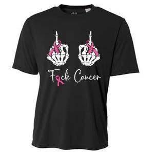 Fuck Cancer Skeleton Middle Finger Breast Cancer Awareness Cooling Performance Crew T-Shirt