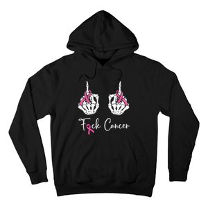 Fuck Cancer Skeleton Middle Finger Breast Cancer Awareness Hoodie