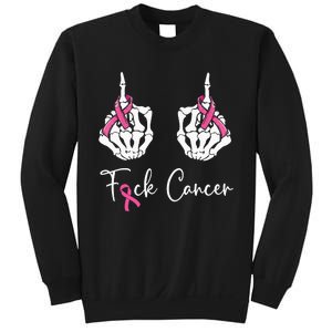 Fuck Cancer Skeleton Middle Finger Breast Cancer Awareness Sweatshirt