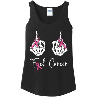 Fuck Cancer Skeleton Middle Finger Breast Cancer Awareness Ladies Essential Tank