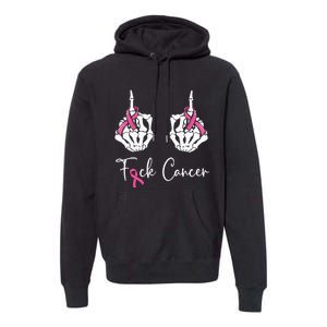 Fuck Cancer Skeleton Middle Finger Breast Cancer Awareness Premium Hoodie