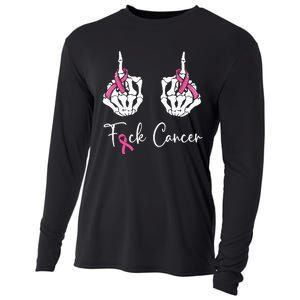 Fuck Cancer Skeleton Middle Finger Breast Cancer Awareness Cooling Performance Long Sleeve Crew