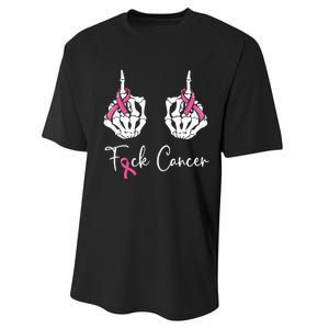 Fuck Cancer Skeleton Middle Finger Breast Cancer Awareness Performance Sprint T-Shirt