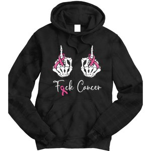 Fuck Cancer Skeleton Middle Finger Breast Cancer Awareness Tie Dye Hoodie