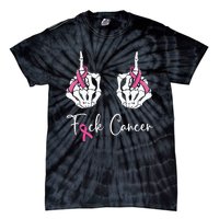 Fuck Cancer Skeleton Middle Finger Breast Cancer Awareness Tie-Dye T-Shirt