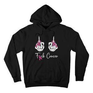 Fuck Cancer Skeleton Middle Finger Breast Cancer Awareness Tall Hoodie