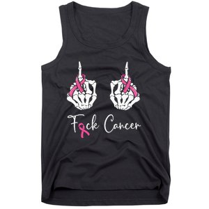 Fuck Cancer Skeleton Middle Finger Breast Cancer Awareness Tank Top