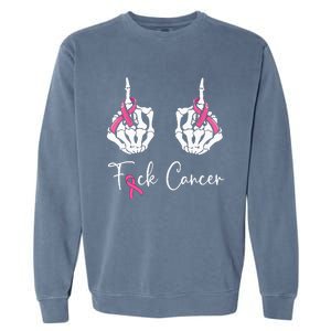 Fuck Cancer Skeleton Middle Finger Breast Cancer Awareness Garment-Dyed Sweatshirt