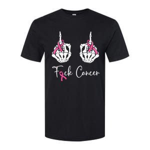 Fuck Cancer Skeleton Middle Finger Breast Cancer Awareness Softstyle CVC T-Shirt