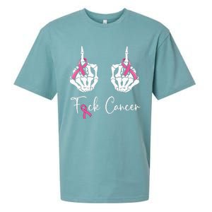 Fuck Cancer Skeleton Middle Finger Breast Cancer Awareness Sueded Cloud Jersey T-Shirt