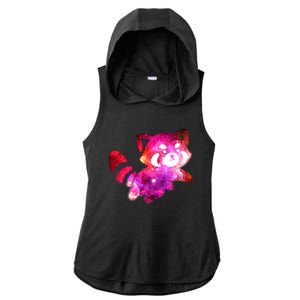 Funny Cute Space Galaxy Red Panda Ladies PosiCharge Tri-Blend Wicking Draft Hoodie Tank