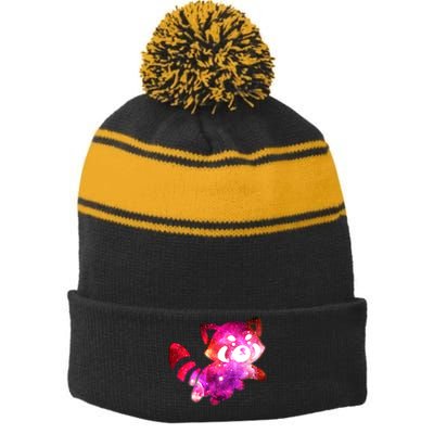 Funny Cute Space Galaxy Red Panda Stripe Pom Pom Beanie