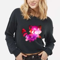 Funny Cute Space Galaxy Red Panda Cropped Pullover Crew