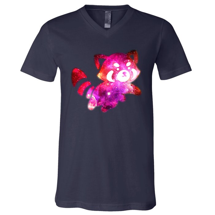 Funny Cute Space Galaxy Red Panda V-Neck T-Shirt