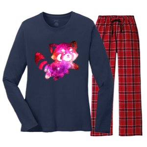 Funny Cute Space Galaxy Red Panda Women's Long Sleeve Flannel Pajama Set 