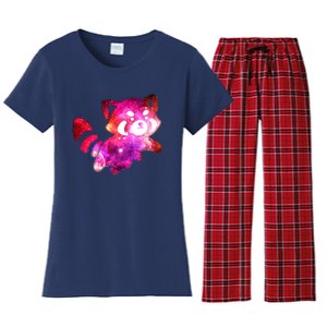 Funny Cute Space Galaxy Red Panda Women's Flannel Pajama Set