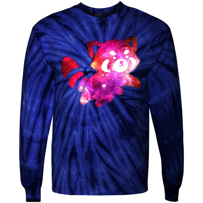 Funny Cute Space Galaxy Red Panda Tie-Dye Long Sleeve Shirt