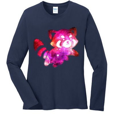 Funny Cute Space Galaxy Red Panda Ladies Long Sleeve Shirt
