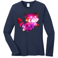 Funny Cute Space Galaxy Red Panda Ladies Long Sleeve Shirt