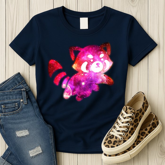 Funny Cute Space Galaxy Red Panda Womens T-Shirt