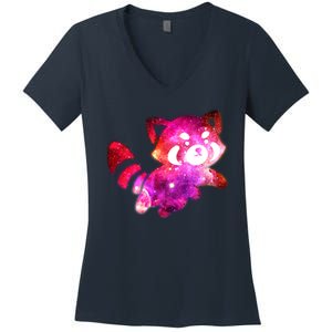 Funny Cute Space Galaxy Red Panda Women's V-Neck T-Shirt