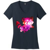 Funny Cute Space Galaxy Red Panda Women's V-Neck T-Shirt