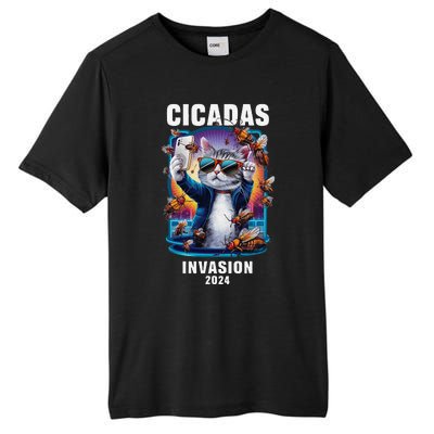 Funny Cat Selfie Cicadas Invasion 2024 Tall Fusion ChromaSoft Performance T-Shirt