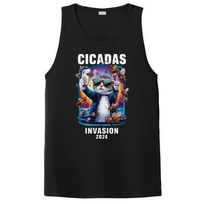 Funny Cat Selfie Cicadas Invasion 2024 PosiCharge Competitor Tank