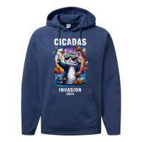 Funny Cat Selfie Cicadas Invasion 2024 Performance Fleece Hoodie